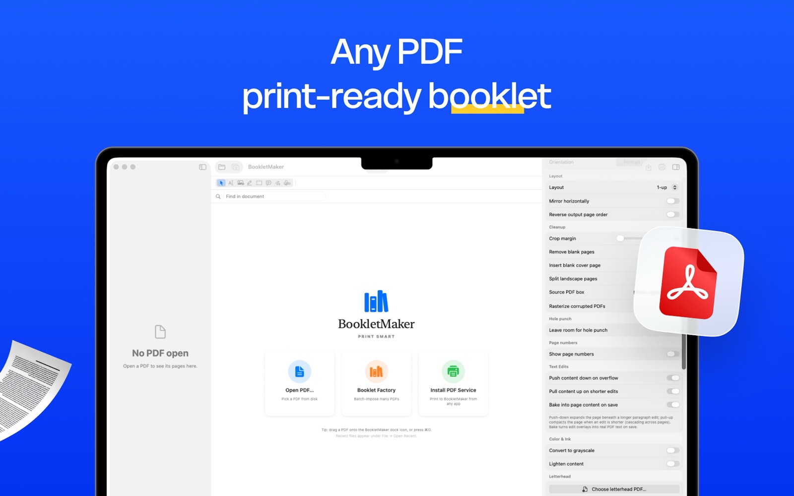 BookletMaker on Mac — Any PDF, print-ready booklet