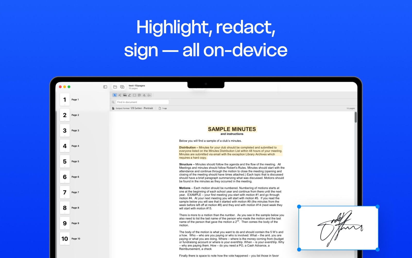BookletMaker on Mac — Highlight, redact, sign, all on-device
